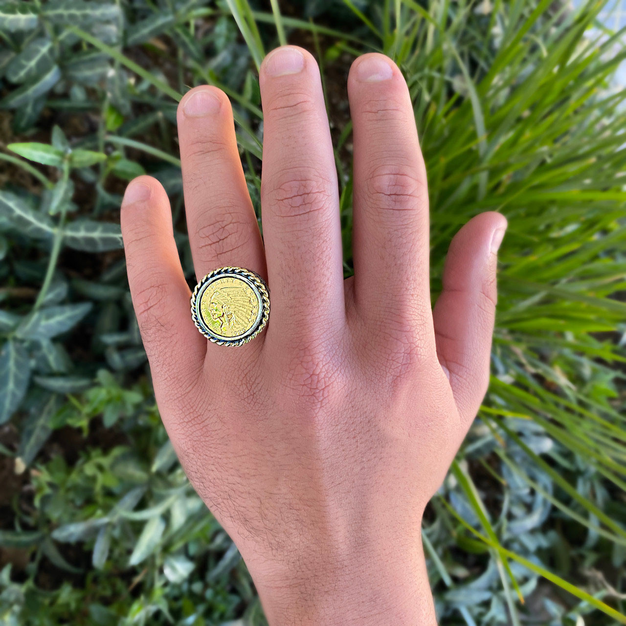 14K Yellow Gold 1/10AE D/C Coin Ring w/coin - Walmart.com