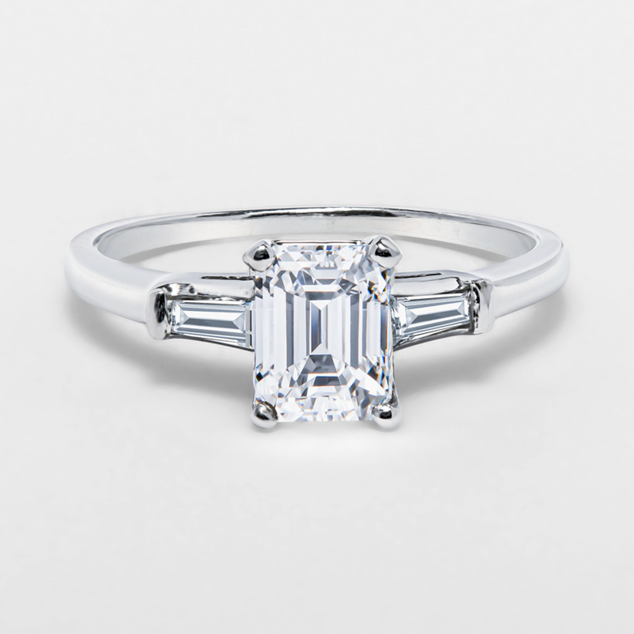 Vintage Platinum and Emerald Cut Diamond Engagement Ring