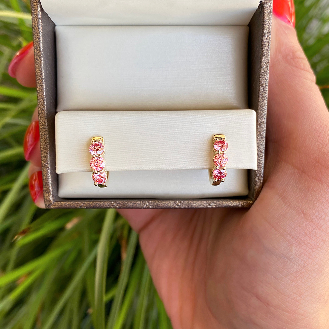 1.00ct Naturale Diamante Rotondo 14k Oro Rosa Zaffiro Anniversario Orecchini
