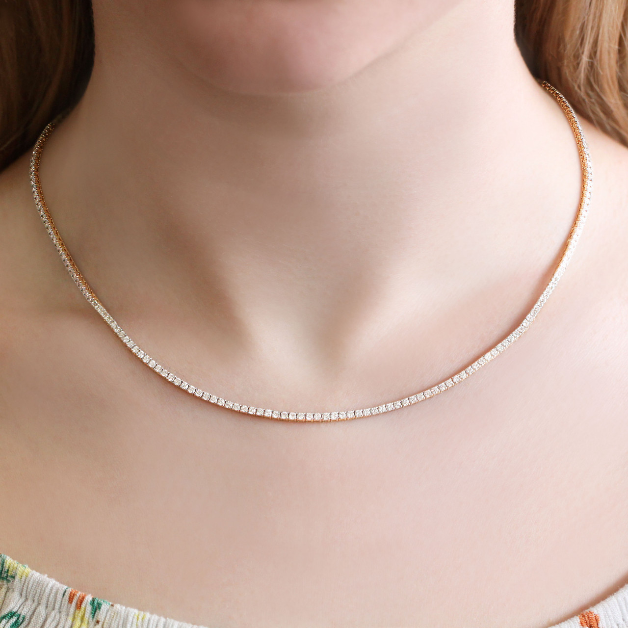 4.00CTW Lab Grown Diamond Tennis Necklace, 14K yellow gold