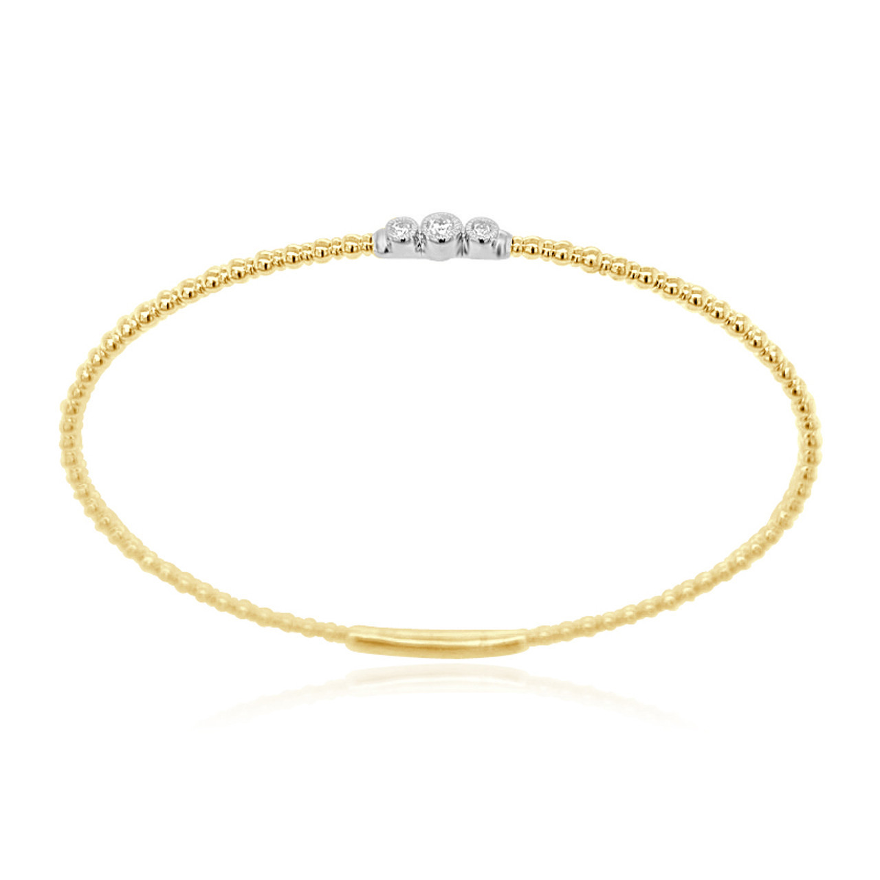 14K Yellow Gold Diamond Trio Beaded Flex Bangle .07ctw