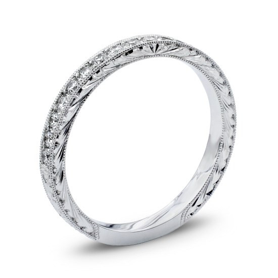 Platinum Hand Engraved Diamond Wedding Band