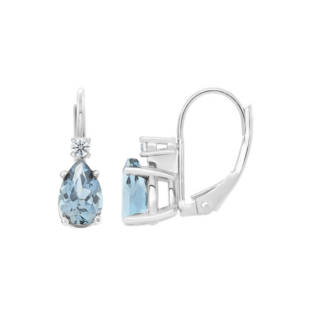 14K White Gold Light Blue Pear Lab-Grown Diamond Earrings