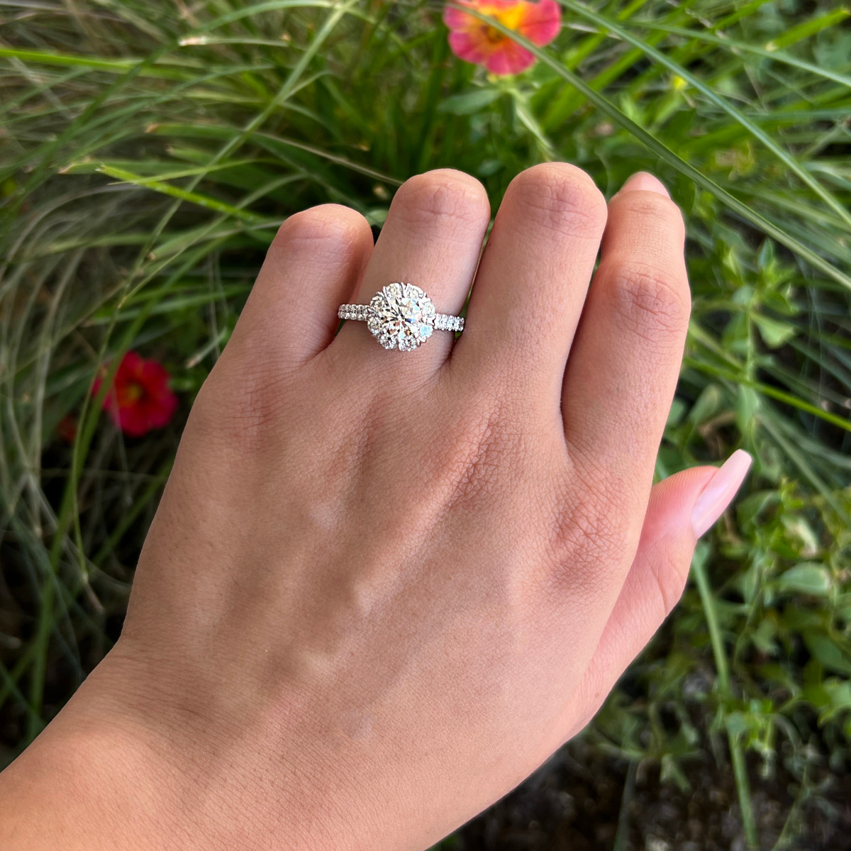 Large Diamond Halo Engagement Ring, 2ctw, 1ct center diamond, GIA - Main Image