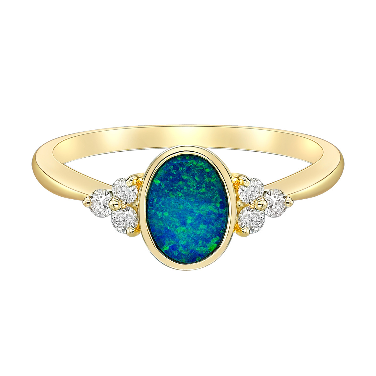 Stunning 10K Yellow Gold Bezel Set Oval Australian Opal Doublet
