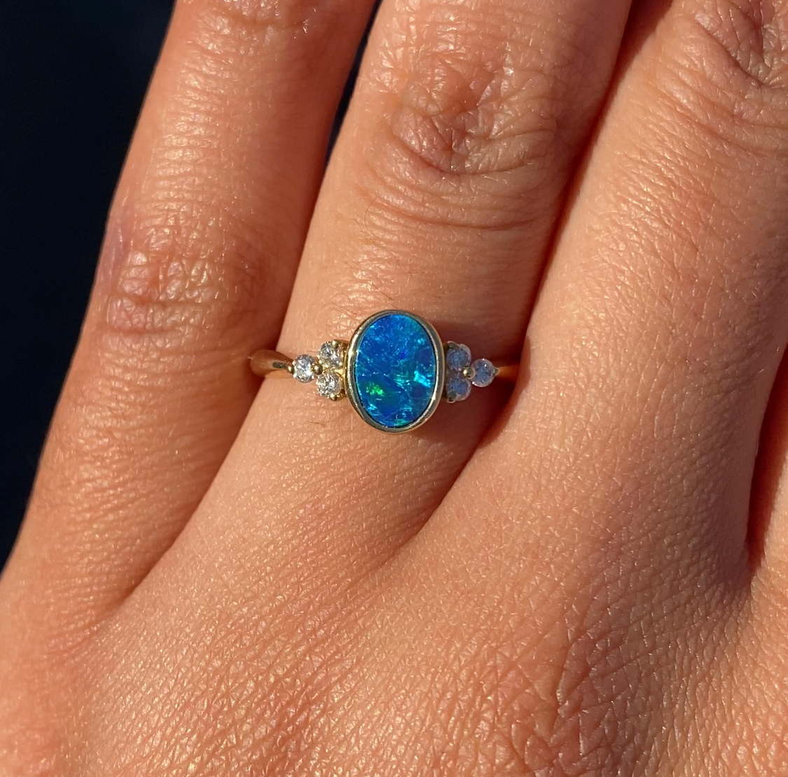 Stunning 10K Yellow Gold Bezel Set Oval Australian Opal Doublet