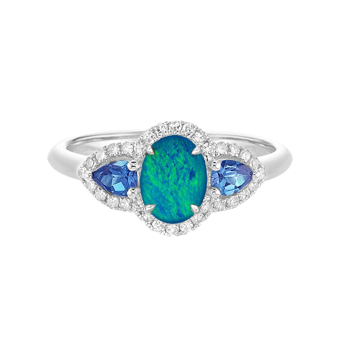 Stunning 10K White Gold Australian Opal Doublet & Blue Sapphire 3