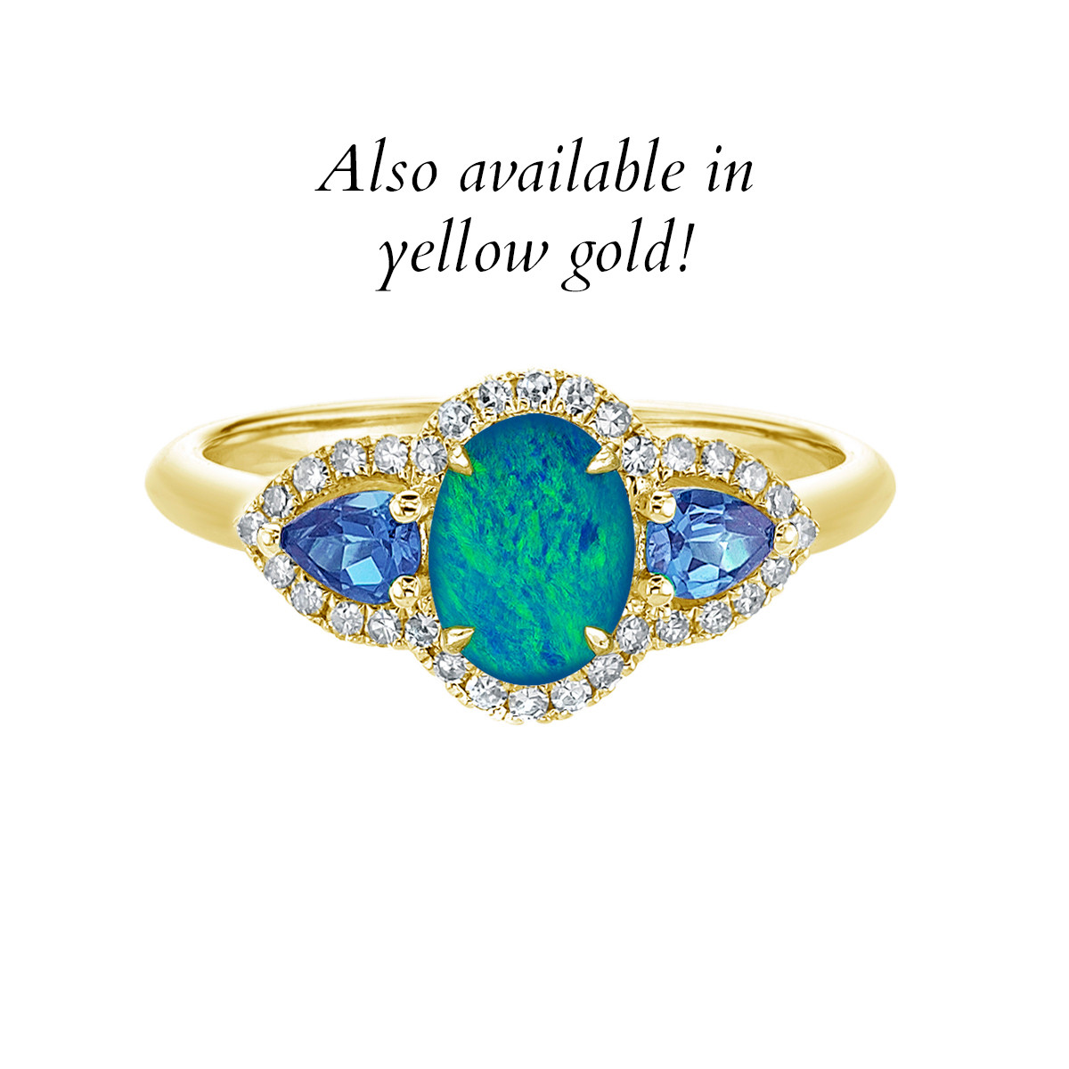 Stunning 10K White Gold Australian Opal Doublet Blue Sapphire