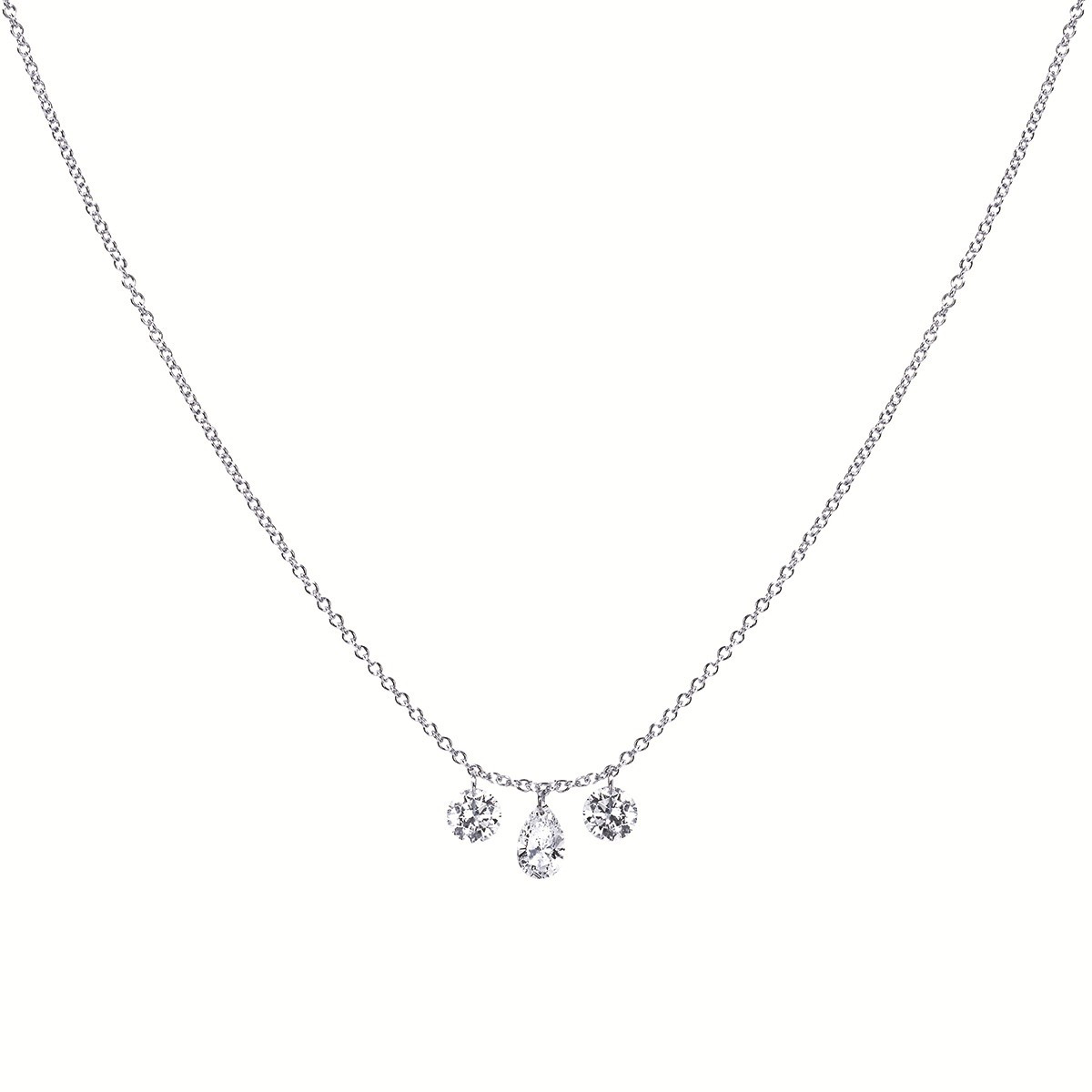 14K White Gold Dancing Diamond Necklace