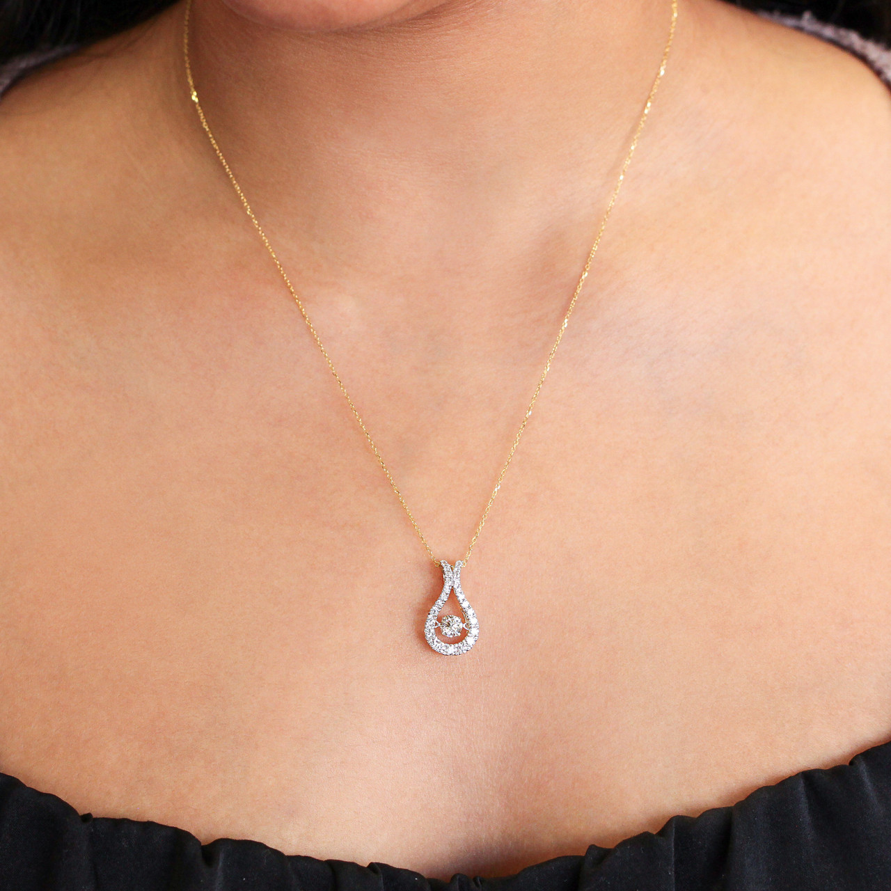 14K Two-Tone Dancing Diamond Pendant - Main Image