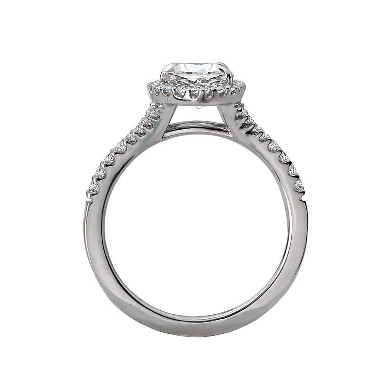 14K White Gold and Diamond Halo Split Shank Engagement Ring by Romance