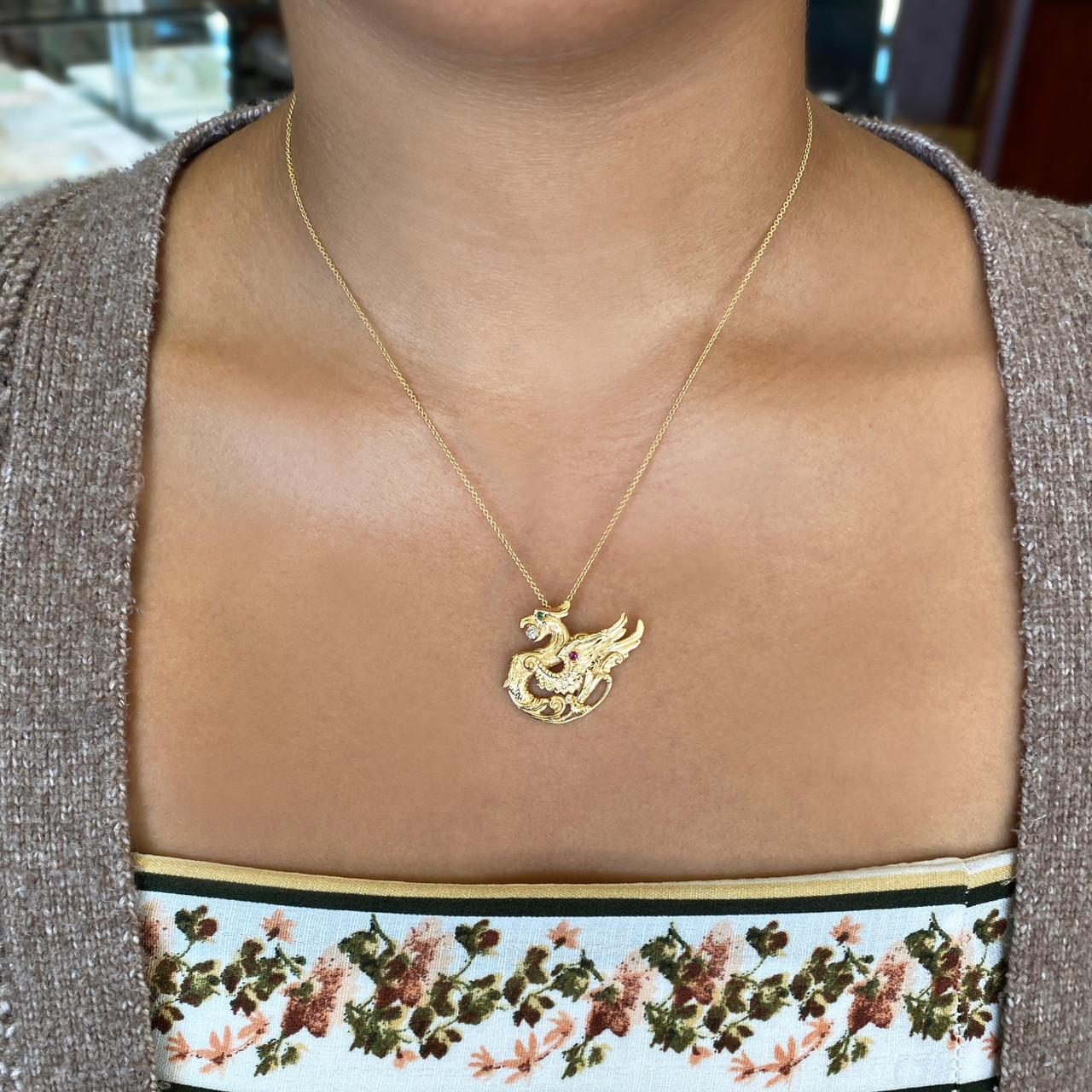 Art Nouveau Reproduction - 14K Gold Griffin Pendant