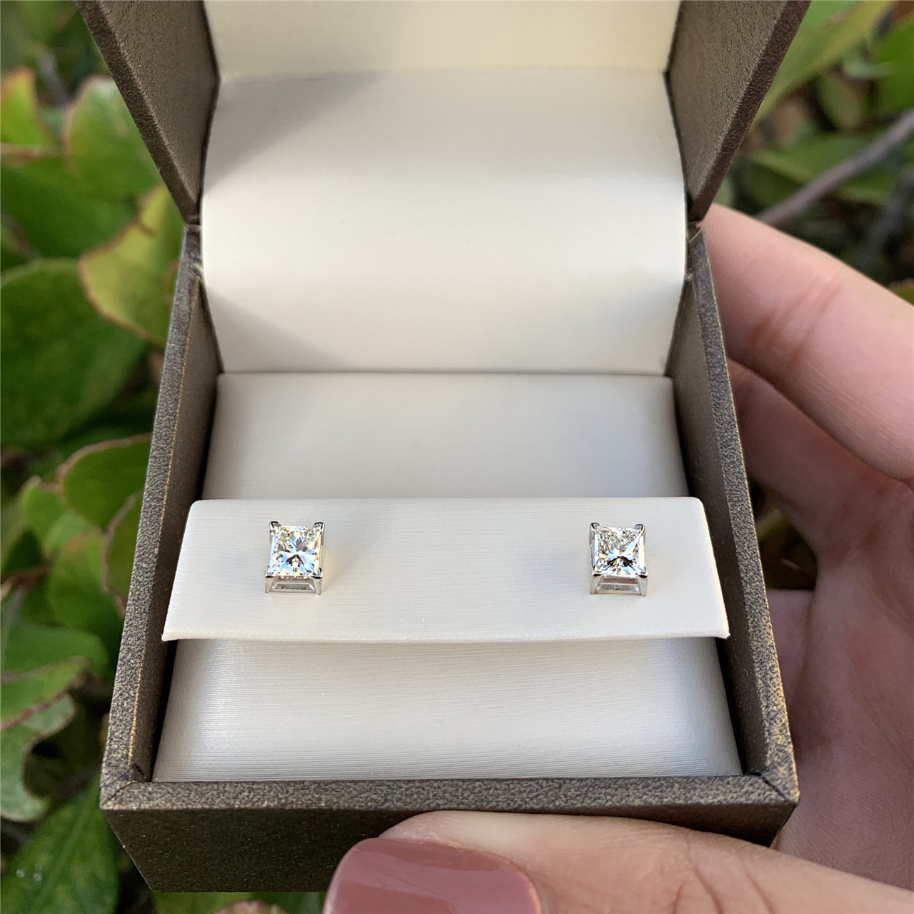 1 Carat Martini Set Diamond Stud Earrings 14K White Gold