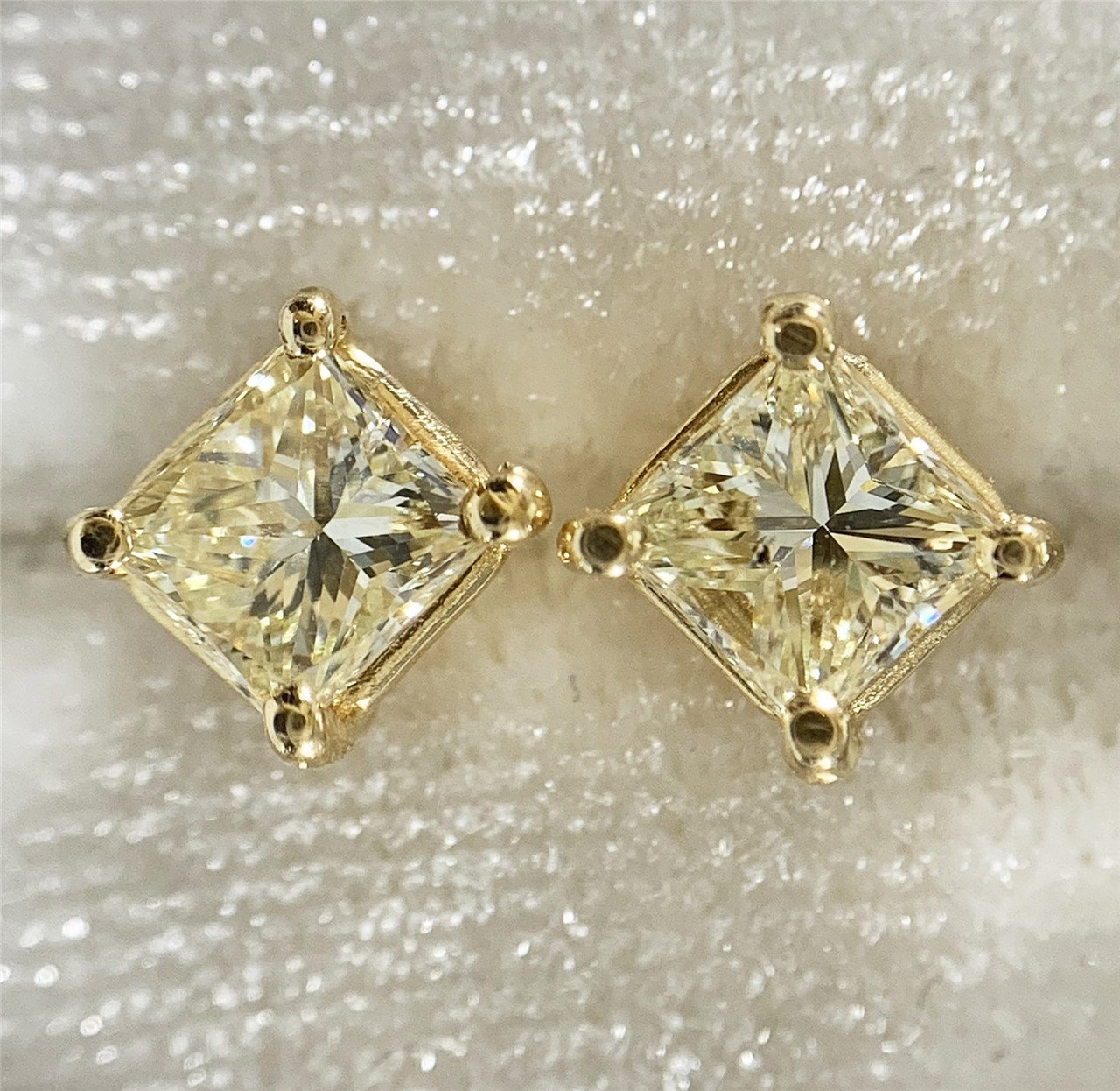 Yellow Diamond Earrings | Diamond Studs | Princess Cut Diamonds
