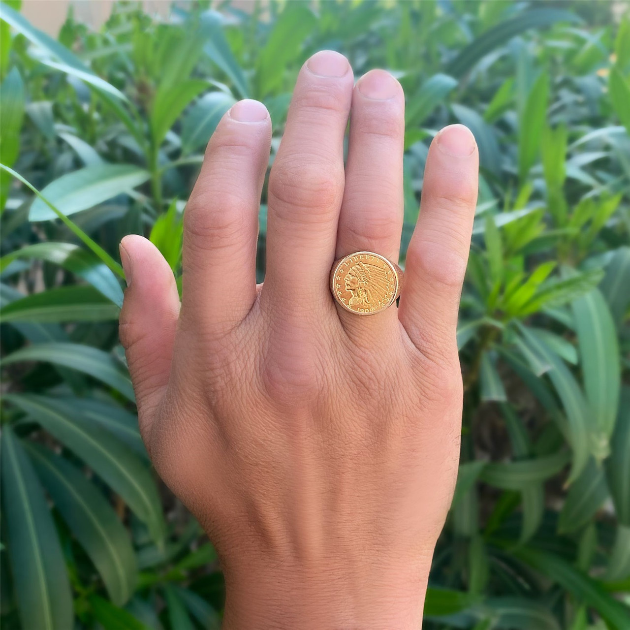 Men's gold nugget Liberty coin ring - Alaska Jewelry