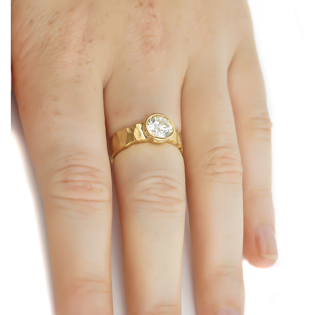 Glossy Twin Band 22k Gold CZ Ring w/ Solitaire