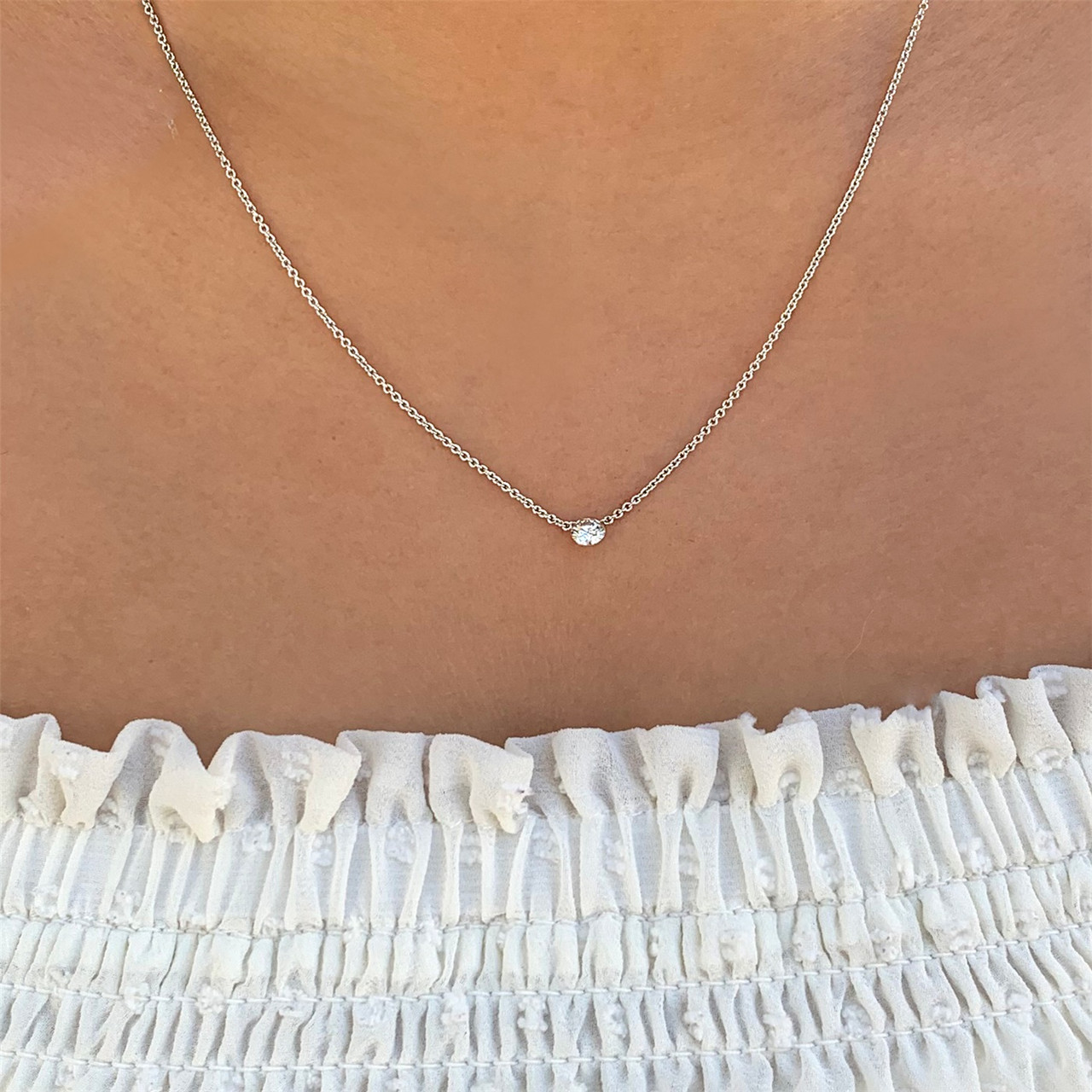 Pear Shaped Diamond Floating Necklace - 1/3ct Pear Shape Diamond Pendant