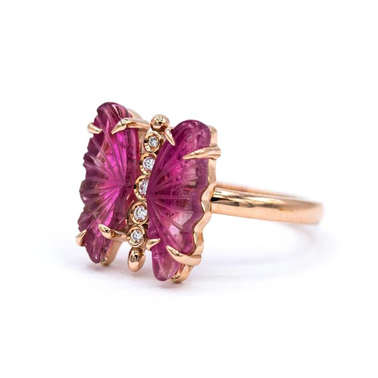 Fancy Pink Diamond BUTTERFLY Ring, 14K Gold Two Tone Crossover Ring, Unique  Bypass Fine Jewelry