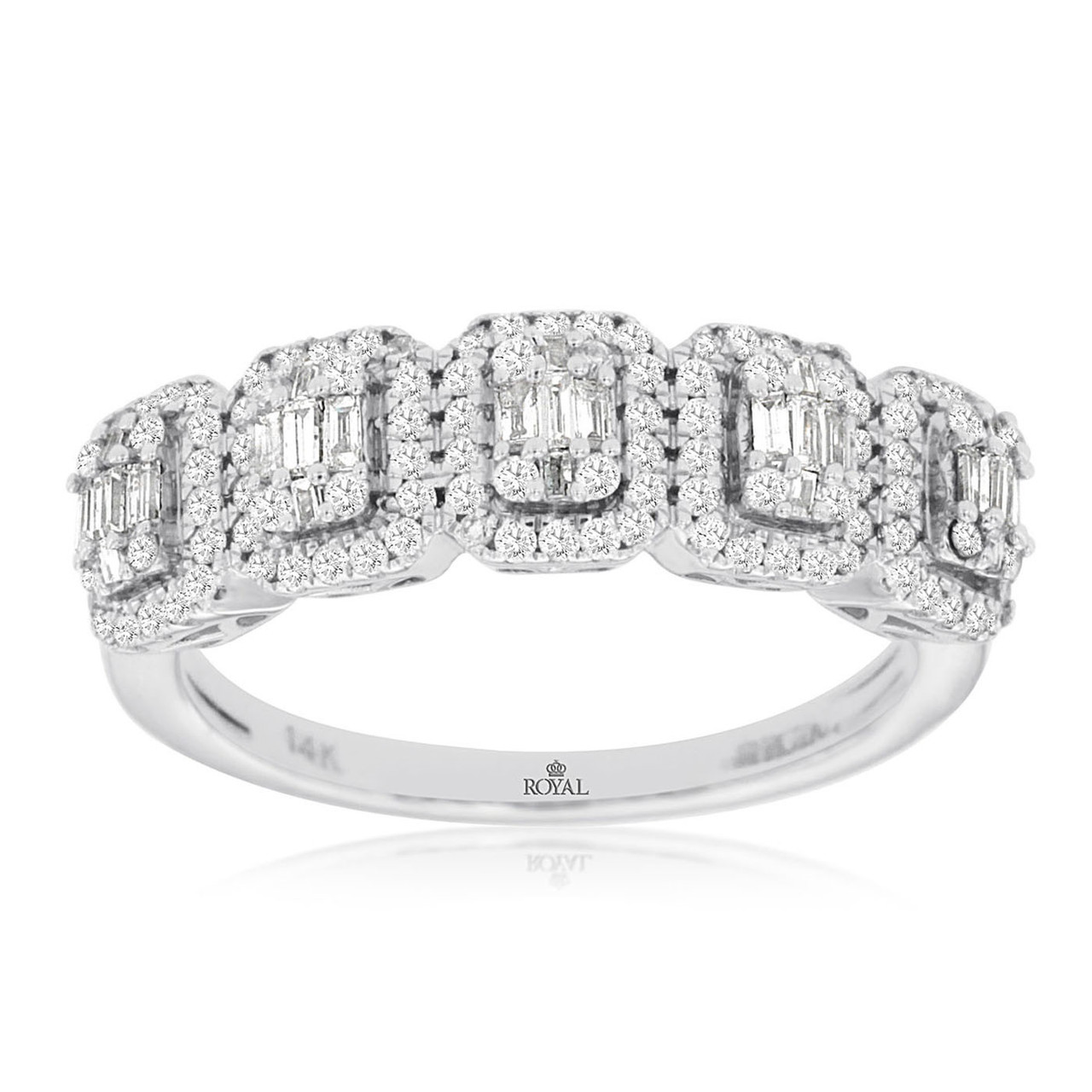 14k white Gold, Emerald Cluster & Cushion Shaped Halo Wedding Band