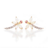 14K Gold, Opal and Diamond DRAGONFLY Earrings