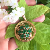 14k Yelow Gold, Emerald and Diamond Cluster Pendant - circa 1980