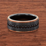 Black Zirconium, 14k Rose Gold and Black Diamond Wedding Band by Lashbrook Designs