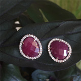 Meira T Rough Cut Ruby & Diamond Earrings