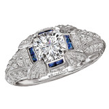 18k White Gold,  Diamond and Sapphire Engagement Ring by Romance