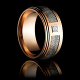 14K Rose Gold Ring With Meteorite & Diamond
