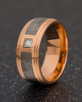 14K Rose Gold Ring With Meteorite & Diamond