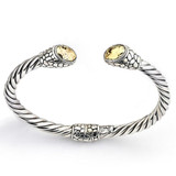Samuel B. Twisted Bangle with Hammered Gold Caps