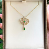 Tsavorite & Diamond 14k Yellow Gold Necklace