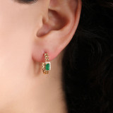 Emerald Diamond Halo Hoop Earrings