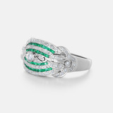 Ladies 14K White Gold Diamond & Emerald Ring
