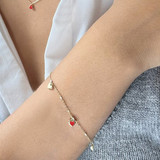 Italian 14K Yellow Gold Heart Red Enamel Bracelet by Tesoro