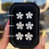 14K White Gold Pear Shape Lab Grown Diamonds Flower Design Stud Earrings
