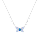 14K White Gold Diamond Opal Butterly Necklace by Meira T