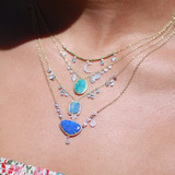 14K Yellow Gold Blue Opal & Diamond Dangle Necklace by Meira T