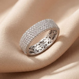 14K White Gold 5 Row Pave 1ctw Diamond Wide Band