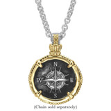 14K Gold and Sterling Silver Compass Medallion Coin Pendant