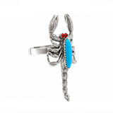 Sterling Silver Scorpion Ring with Turquoise & Coral