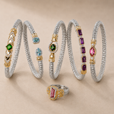 14k Gold & Sterling Silver Diamond and Pink Topaz Bangle