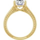 14K Yellow Gold Engraved Oval Solitaire Engagement Ring