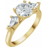14K Yellow Gold 3 Stone Round Brilliant & Kite Shaped Diamond Engagement Ring