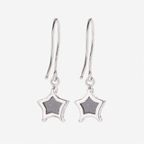 Ladies 14K White Gold & Black Diamond Star Dangle Earrings - 1.00ctw