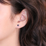 14K White Gold .37ctw Round Blue Sapphire Bezel Stud Earrings