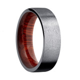 7mm Tantalum Wedding Band with Blood Wood Sleeve, Distressed Finish