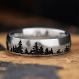 Cobalt Chrome Domed Ring with Carved Pine Trees