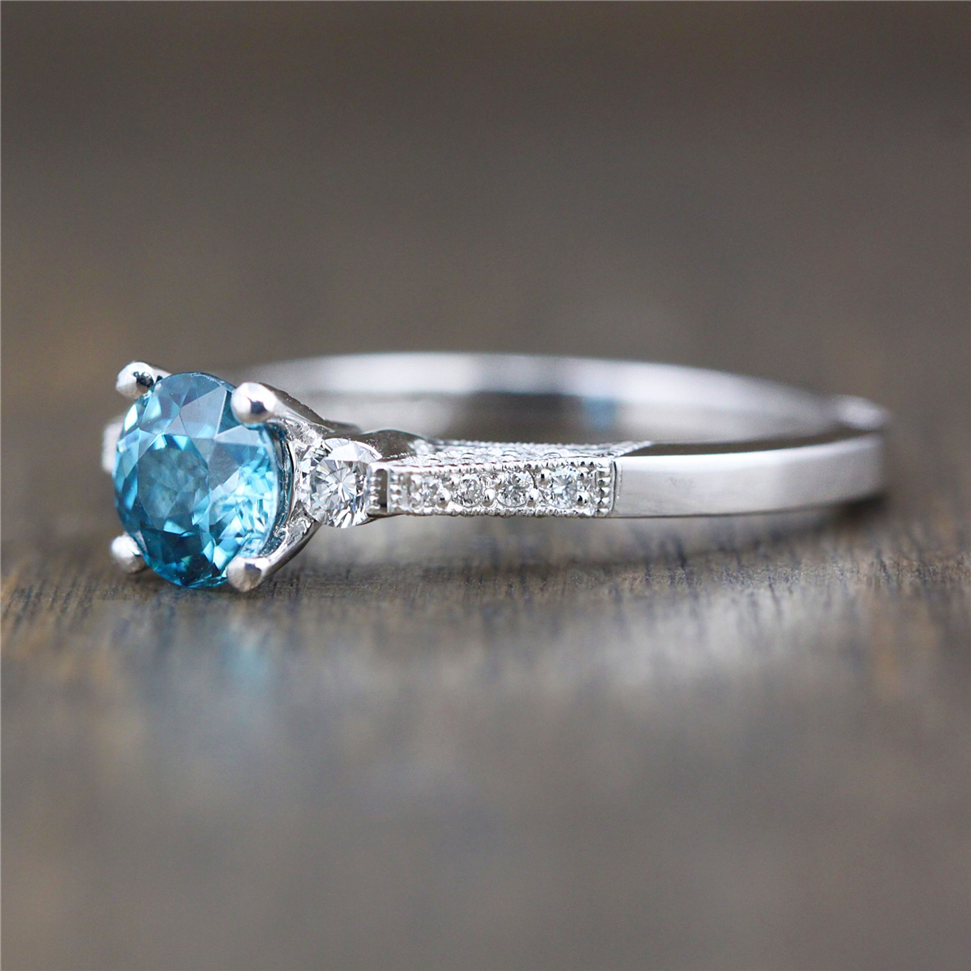 Vintage Platinum, Diamond & Blue Zircon Ring
