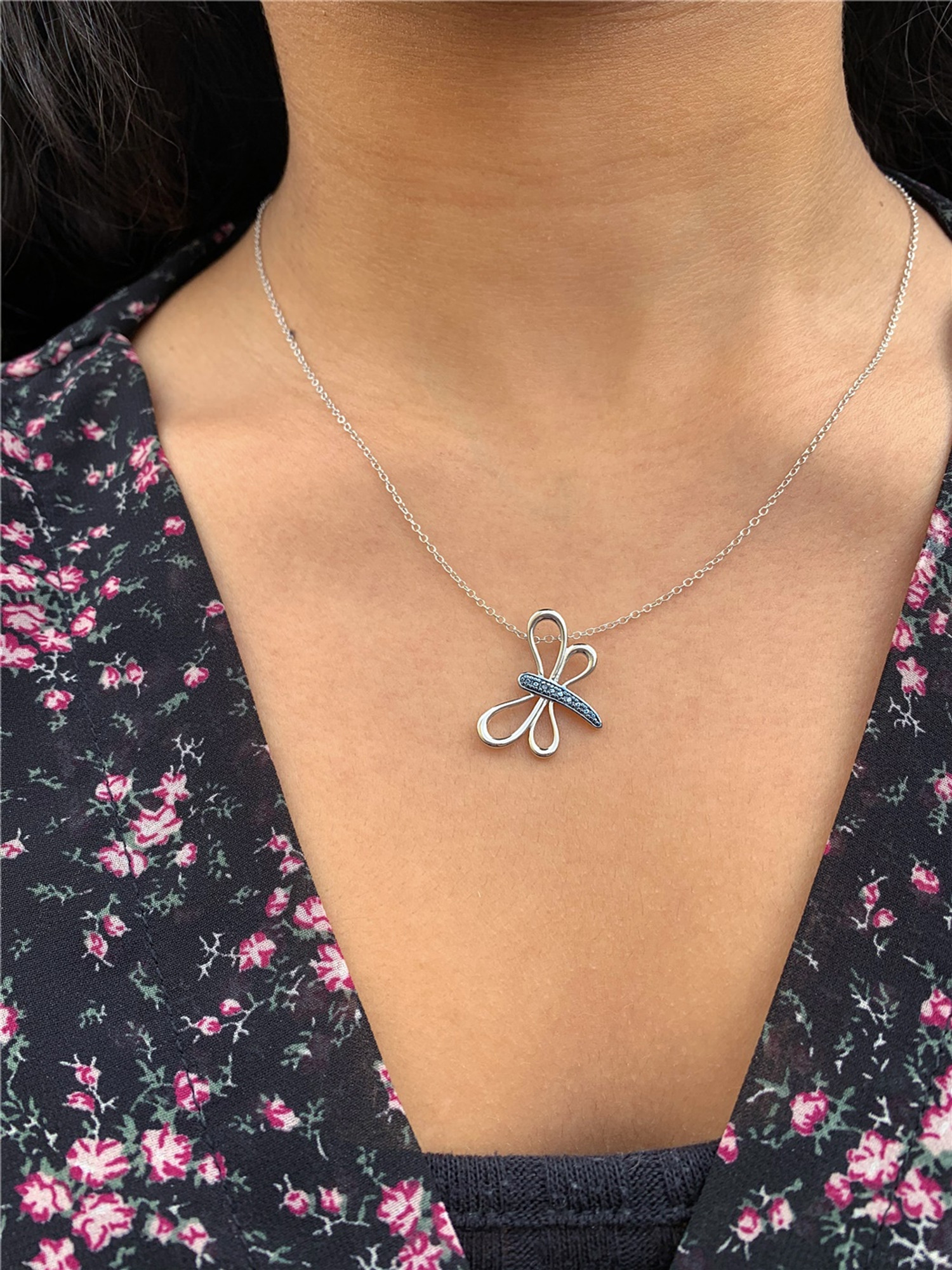 Catherine Popesco Blue & White French Enamel Dragonfly Necklace